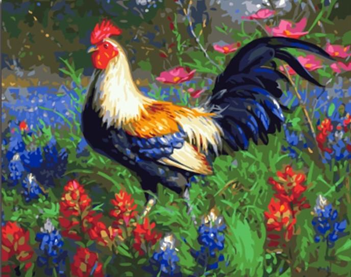 Rooster and flowers paint by numbers