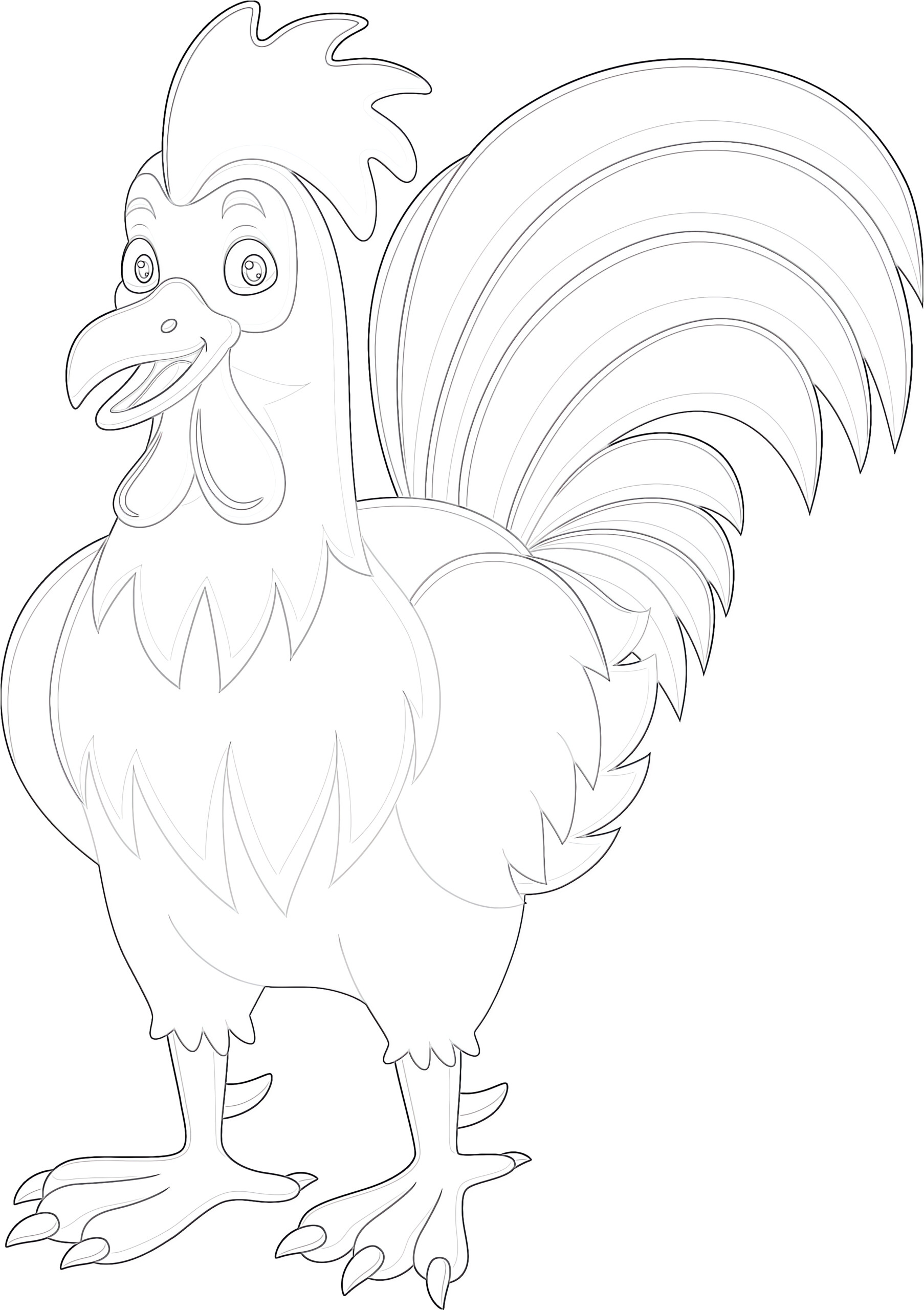 Funny rooster coloring page