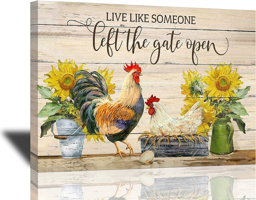 Farmhouse chicken wall art rooster sunflowers pictures kitchen decor motivational quotes canvas painting rustic country flowers poster framed artwork for kitchen living room x home kitchen