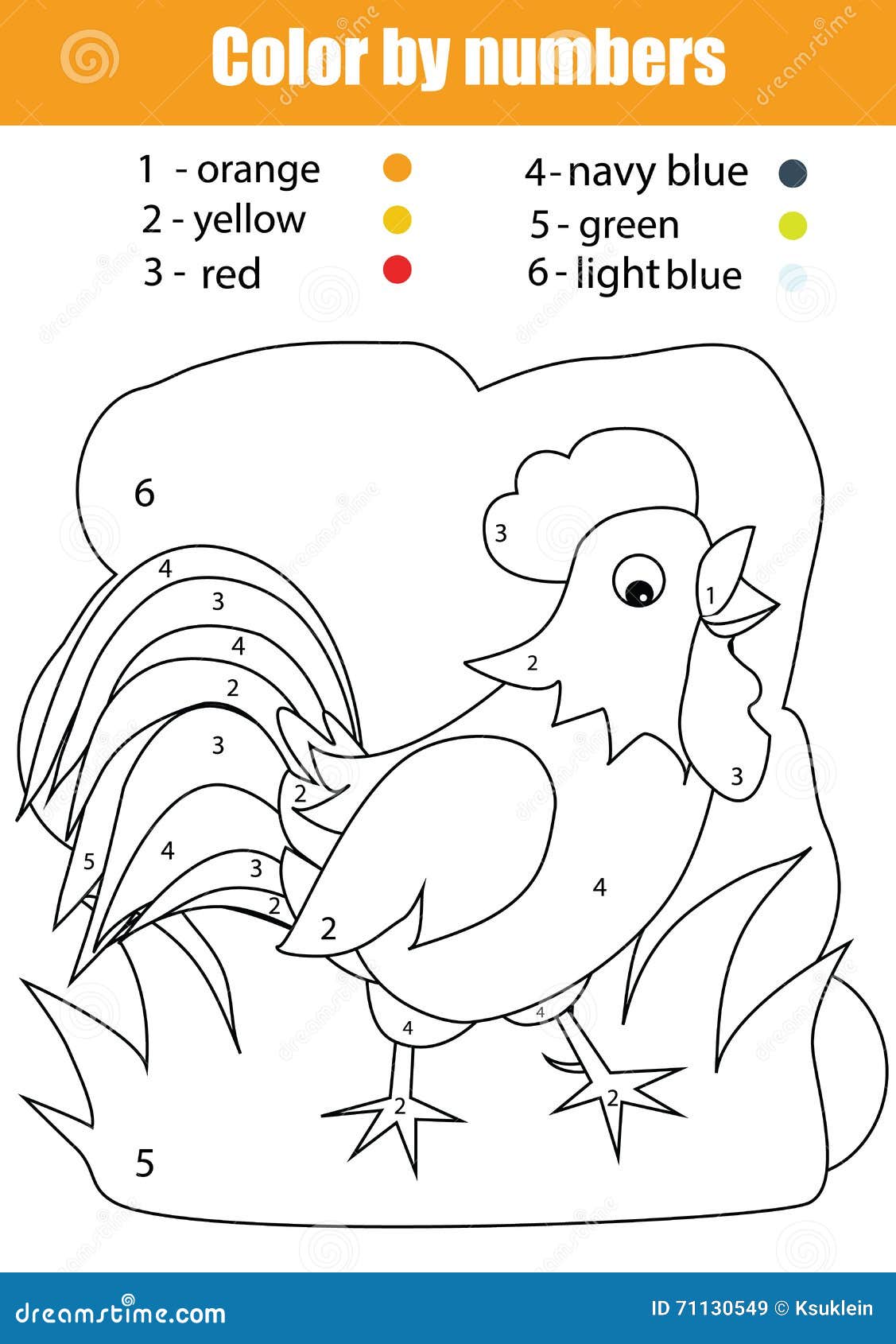 Coloring page with rooster color by numbers stock vector