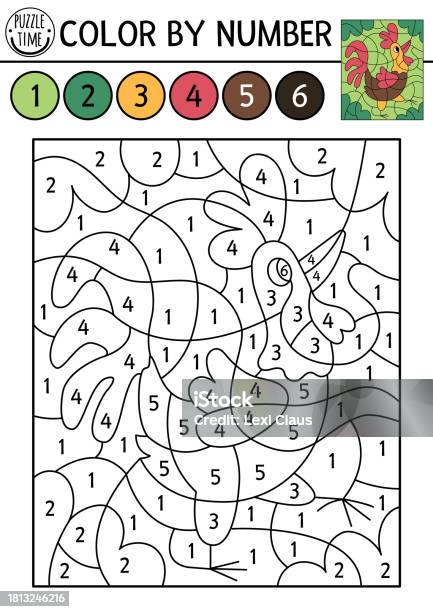 Paint color by numbers addition and subtraction worksheet for education stock illustration