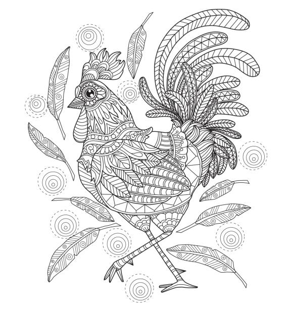The year of the rooster line art illustration stock illustration