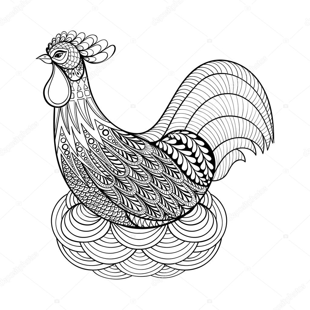 Hand drawing chicken in nest for adult anti stress coloring page stock vector by ipanki