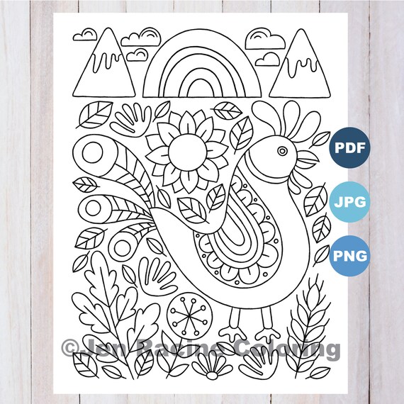 Rooster scandinavian inspired coloring page
