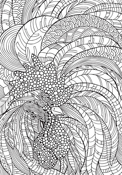 Rooster adult coloring page stock illustrations royalty