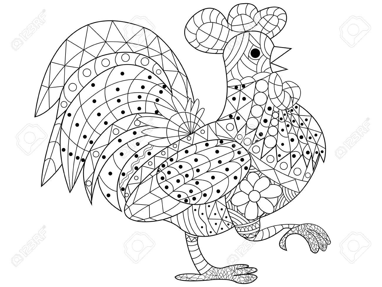 Cock coloring book for adults vector illustration anti