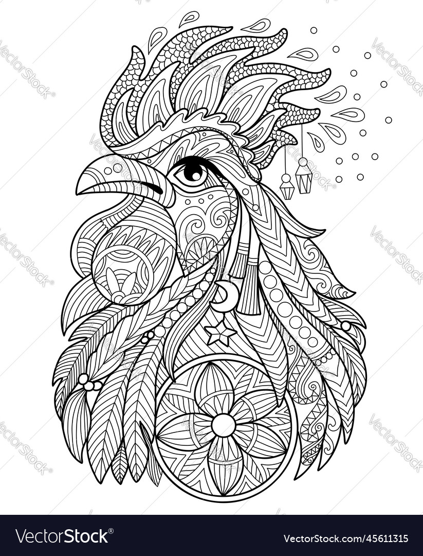 Rooster mandala coloring adult vector images
