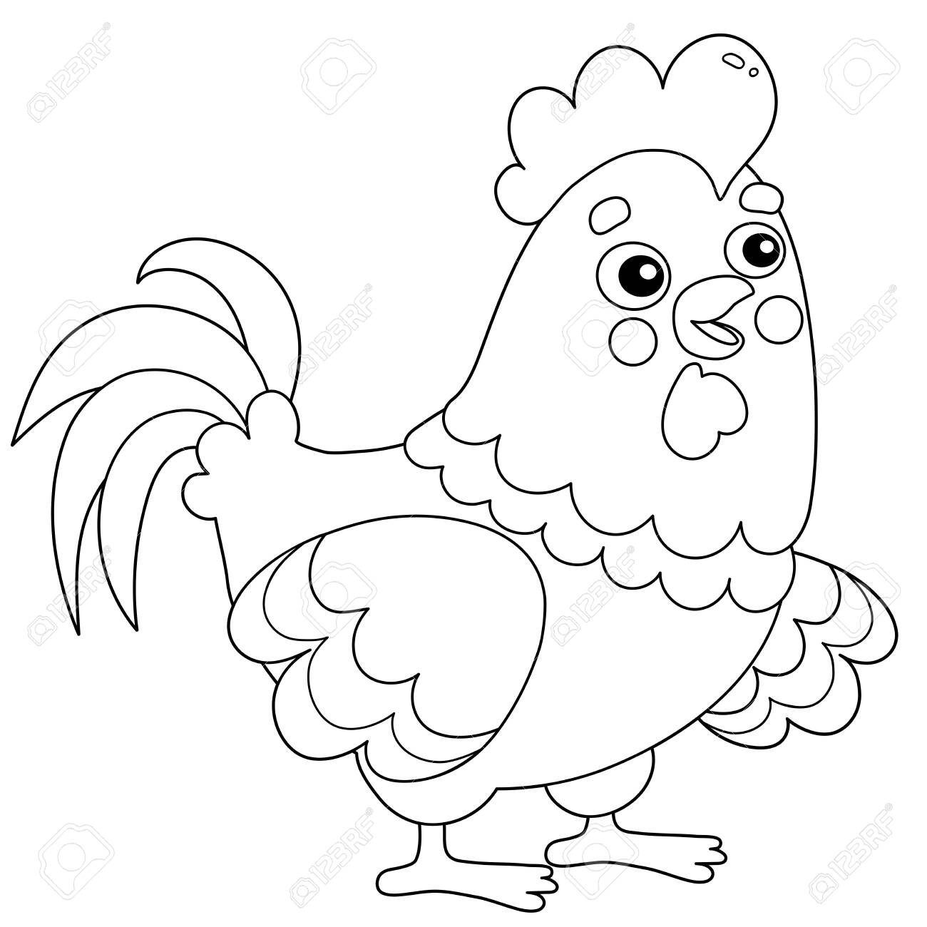 Coloring page outline of cartoon rooster farm animals coloring book for kids royalty free svg cliparts vectors and stock illustration image