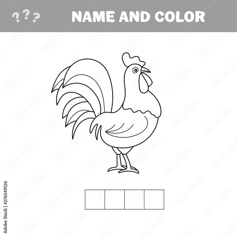 Coloring page outline of cartoon cock vector illustration coloring book for kids crossword puzzle vector