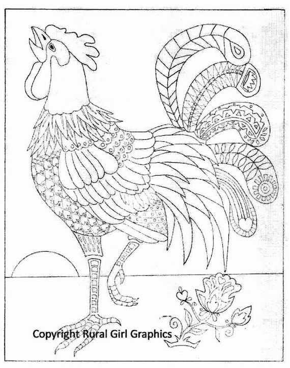 New rooster coloring sheet for grown