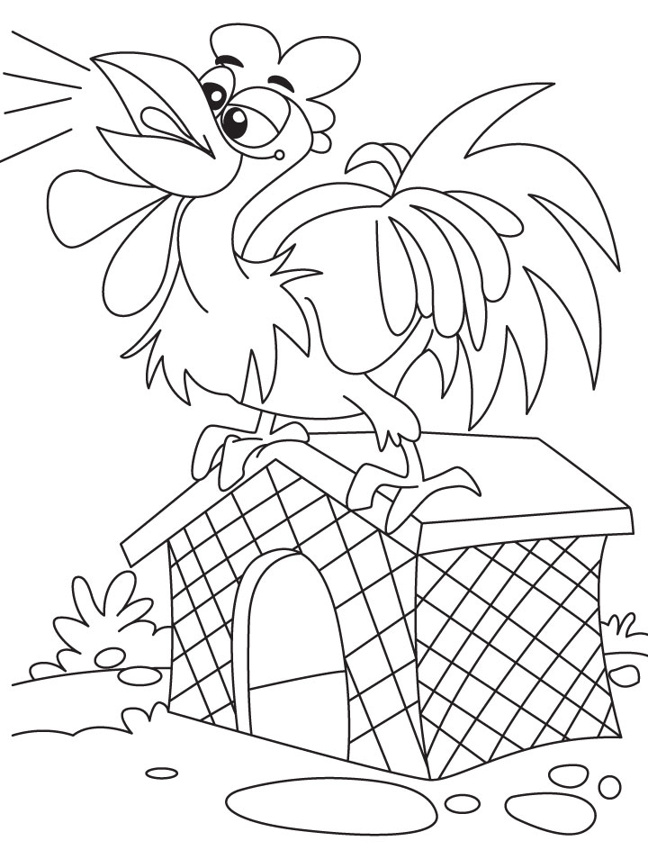 Rooster crowing on the coop coloring page download free rooster crowing on the coop coloring page for kids best coloring pages