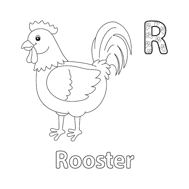 Premium vector rooster alphabet abc coloring page r