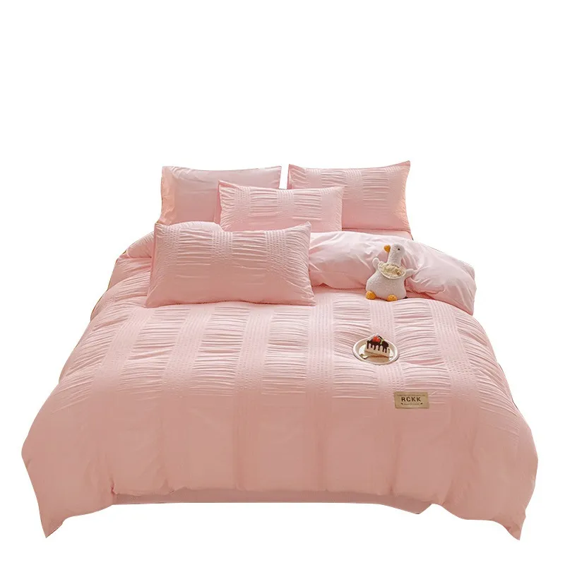 Princa viento seersucker ropa de cama de cuatro piezas juego de sãbanas edredãn niãa corazãn lindo color sãlido dormitorio conjunto de tr piezas envão gratis de â
