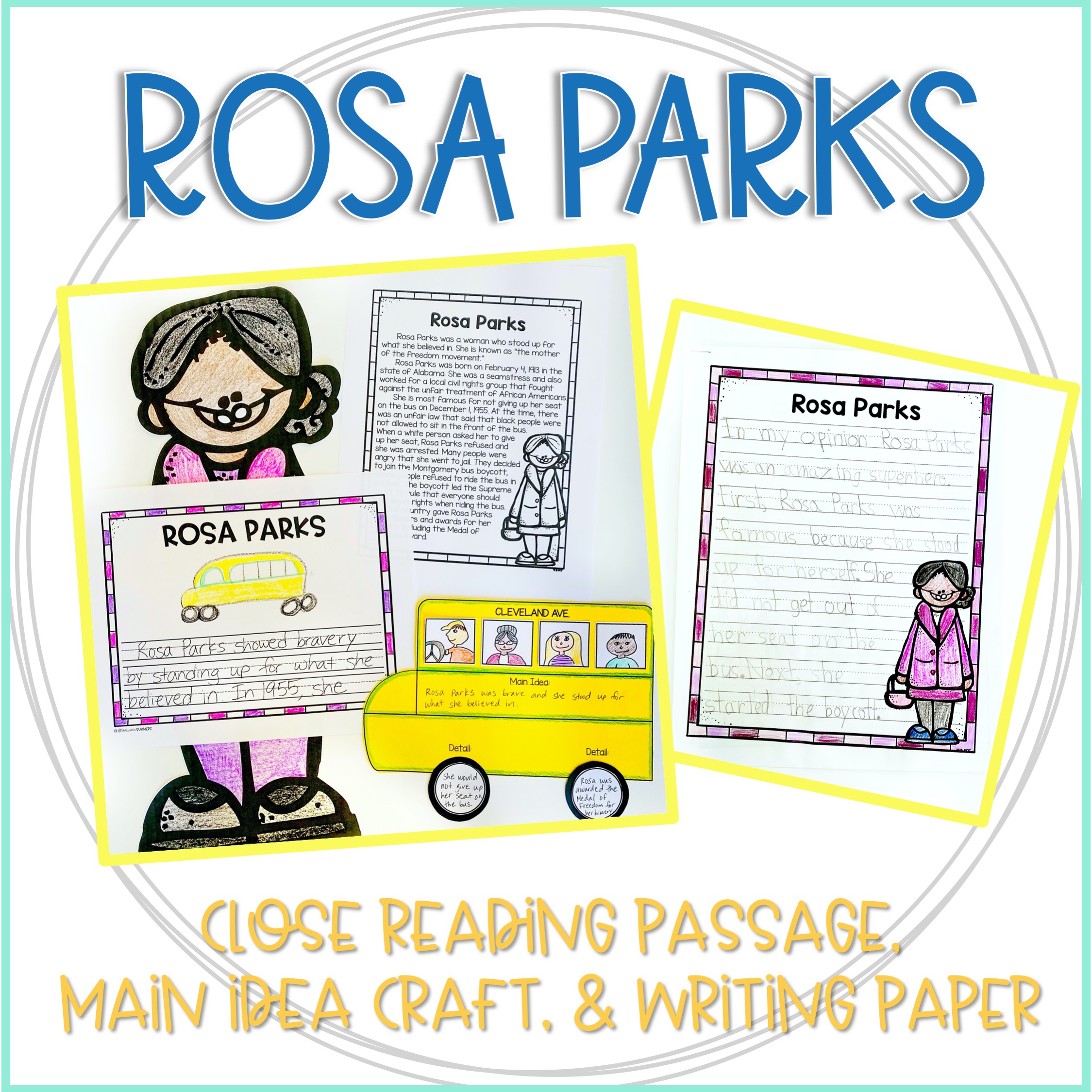 Rosa parks activities with close reading writing main idea details bus craft