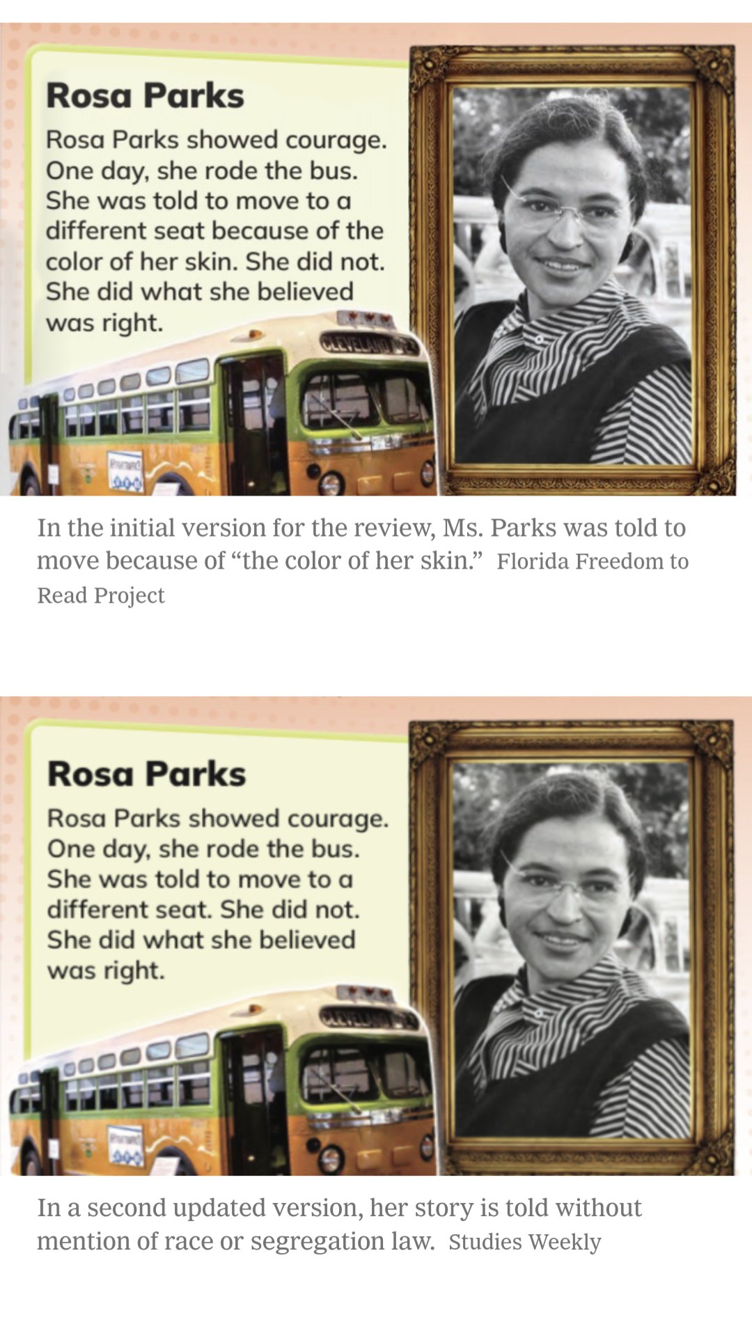 Jonathan friedman ð on x oh nothing to see here rosa parks in one proposed fl social studies textbook reduced to a lady who showed courage and rode the bus with no