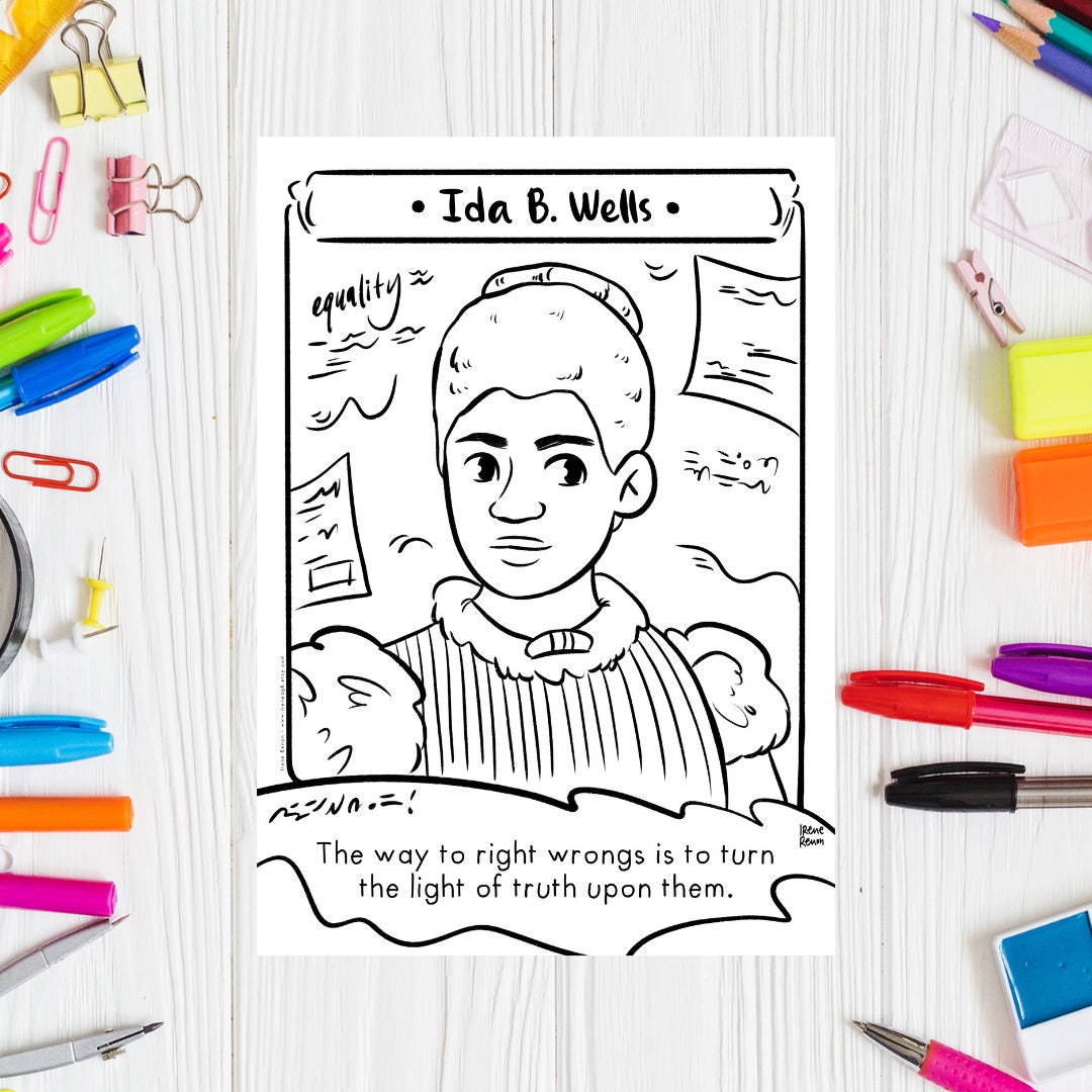 Black history month coloring page ida b wells coloring sheet women history printable drawing black history civil rights activist coloring