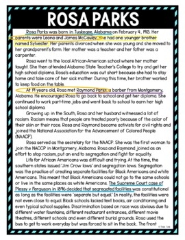 Rosa parks color by number reading passage and text marking