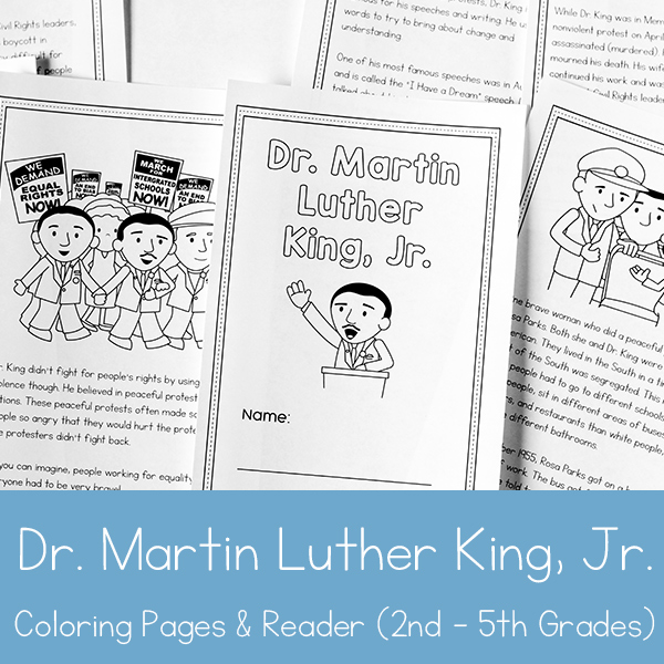 Martin luther king jr printable booklet with story and coloring areas