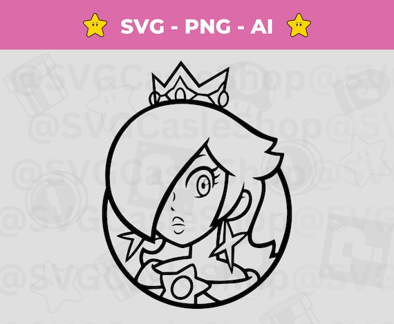 Princess rosalina outline svg super mario png mario game vinyl design cut file instant download silhouette cricut heat press file