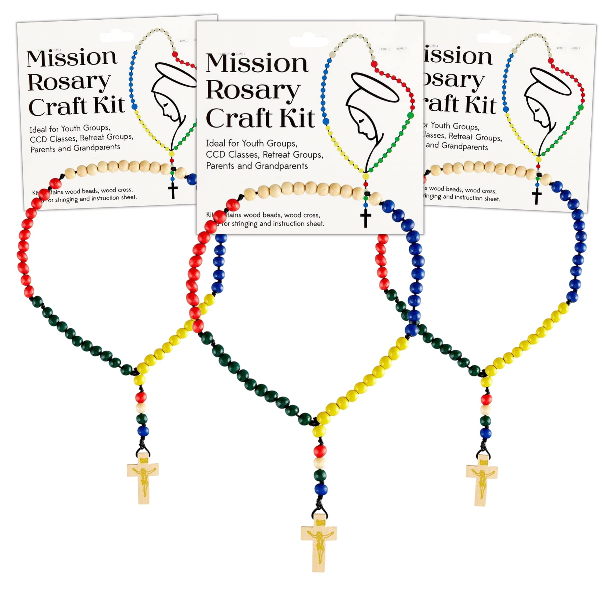 Mission rosary tholic craft for classroom diy string your own rosaries religious activity large wooden beads durable cord and cross with prayer rd and instructions pack of home