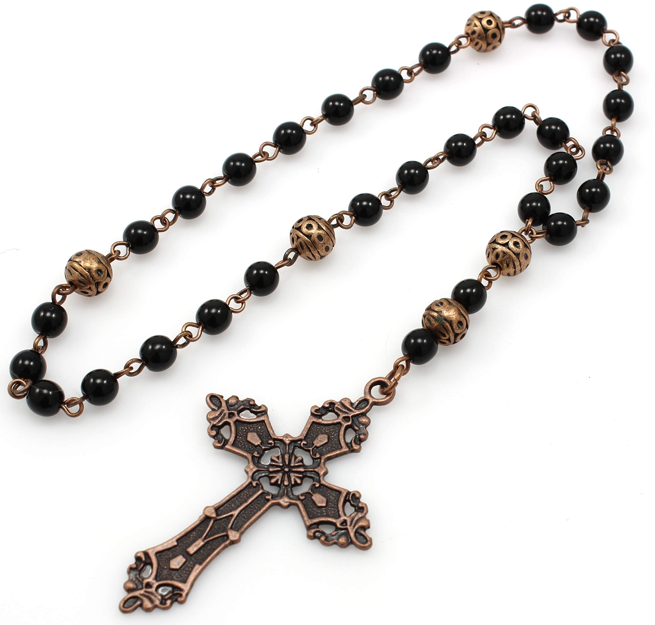 Brenda elaine jewelry anglican prayer beadsrosary episcopal cross in antique copper and black glass beads arts crafts sewing