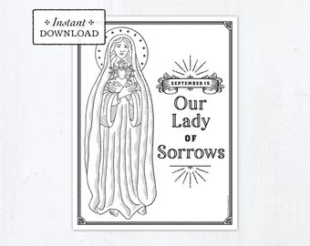 Catholic coloring page our lady of sorrows catholic saints printable marian coloring page digital pdf