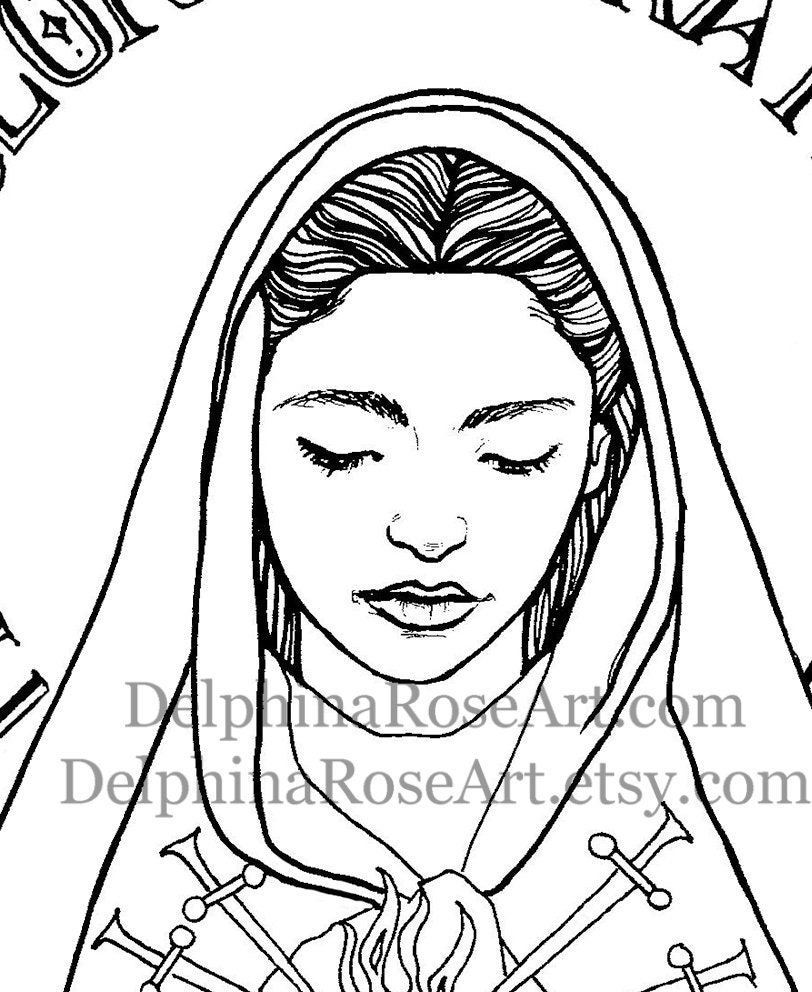 Catholic coloring page seven sorrows of mary mater dolorosa sorrowful mother pdf
