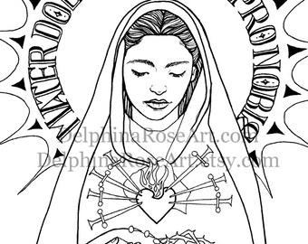 Catholic coloring page seven sorrows of mary mater dolorosa sorrowful mother pdf