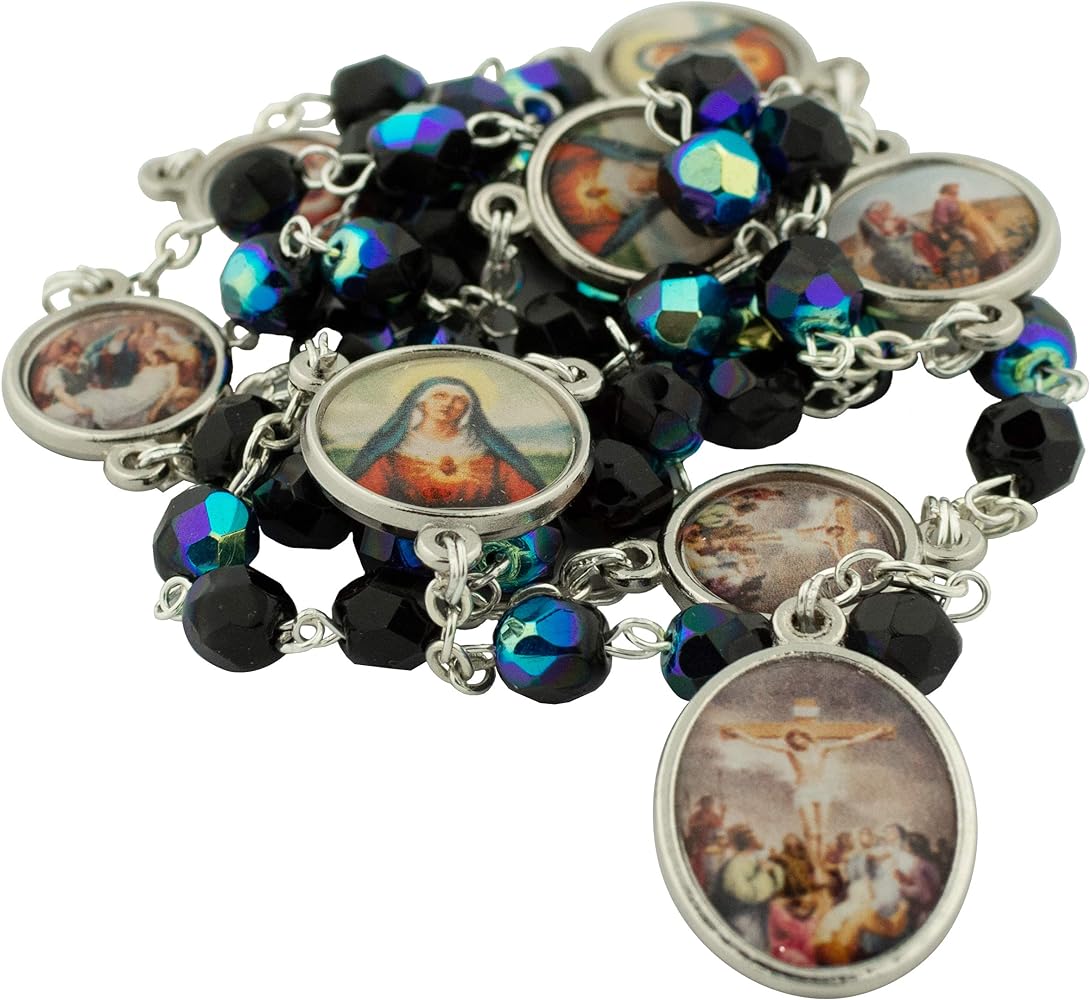 Our lady of sorrows catholic devotional rosary rosary of the seven sorrows includes instructions perfect for lent great gift for first munion and confirmation black home kitchen