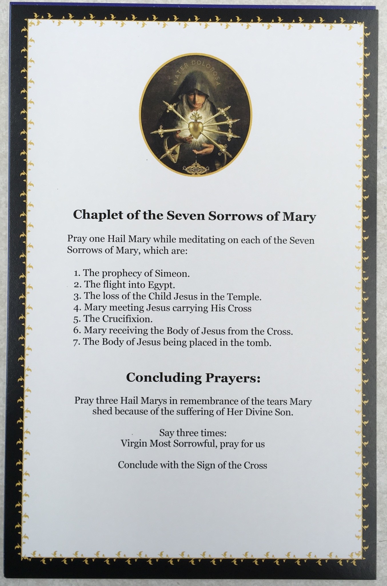 Chaplet of the seven sorrows of mary