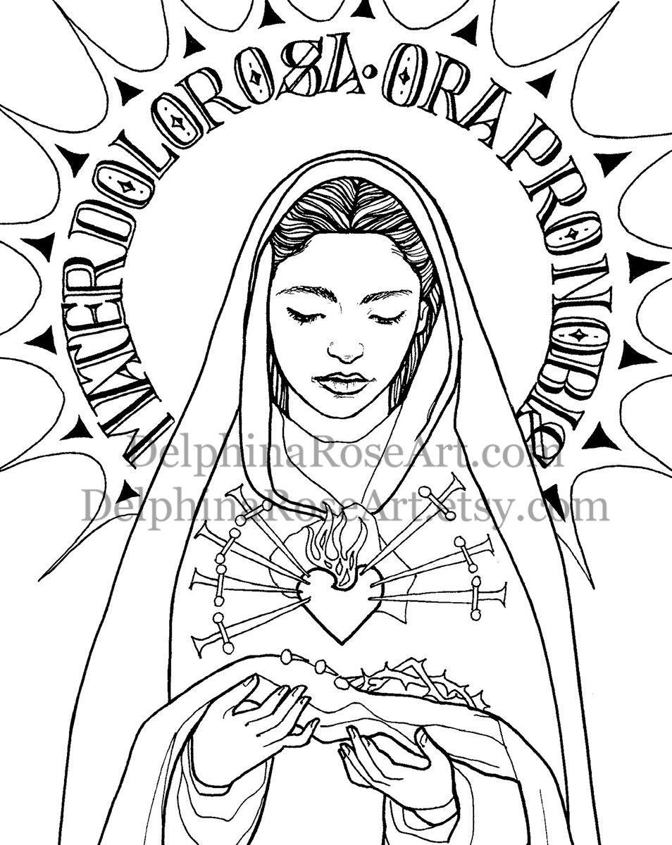 Catholic coloring page seven sorrows of mary mater dolorosa sorrowful mother pdf