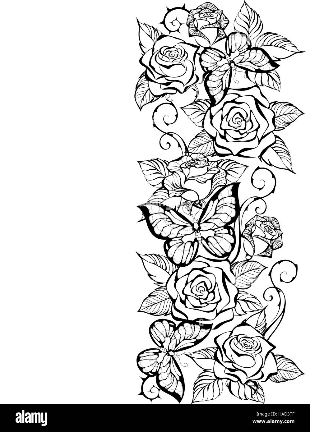 Border of the contour of roses and butterflies on a white background coloring book design with roses and butterflies stock vector image art