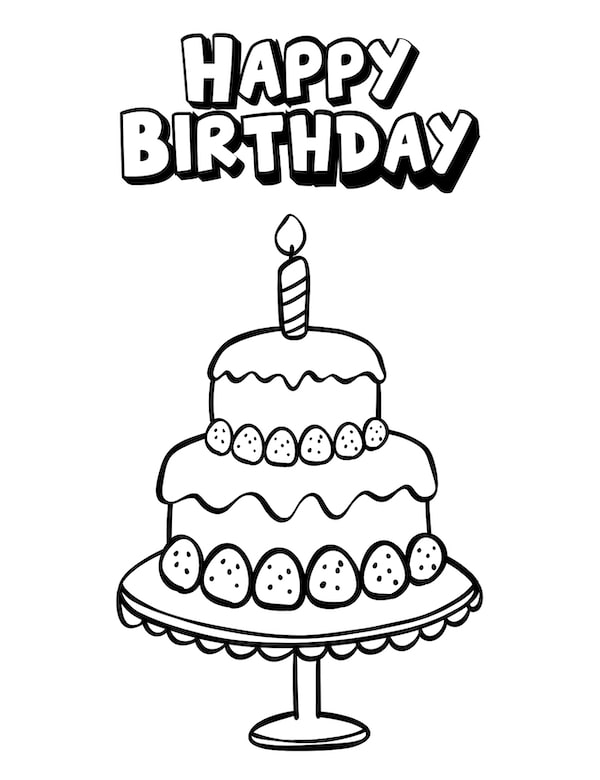 Joyous birthday cake coloring pages free printable