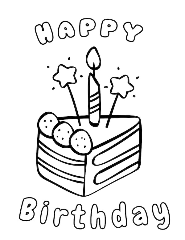 Joyous birthday cake coloring pages free printable