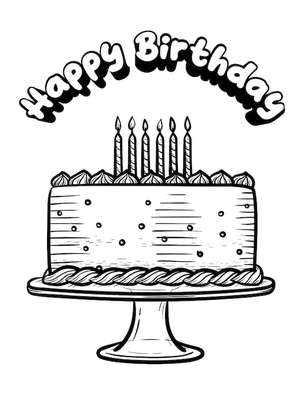 Joyous birthday cake coloring pages free printable