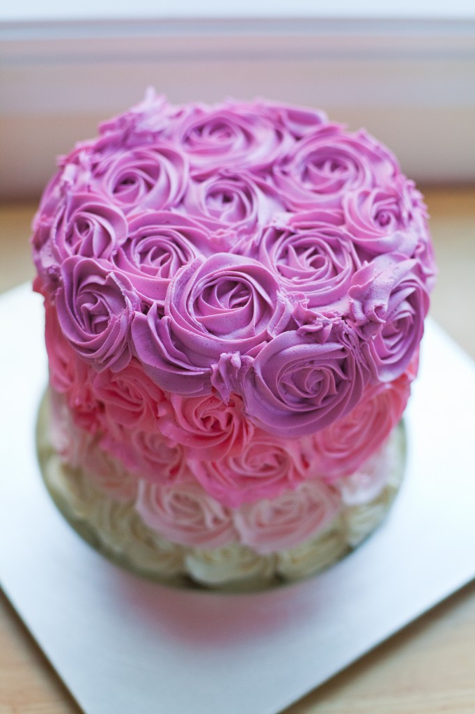 Pink ombre rose cake
