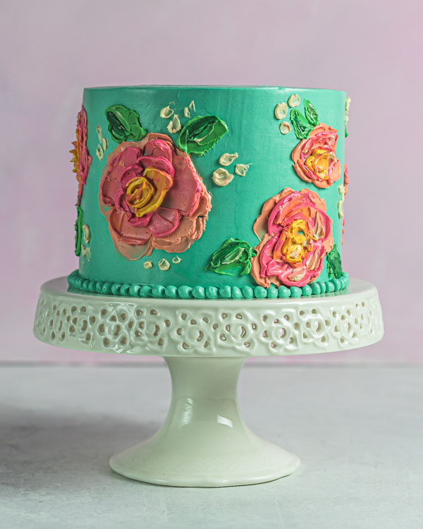 Buttercream palette knife painted rose cake