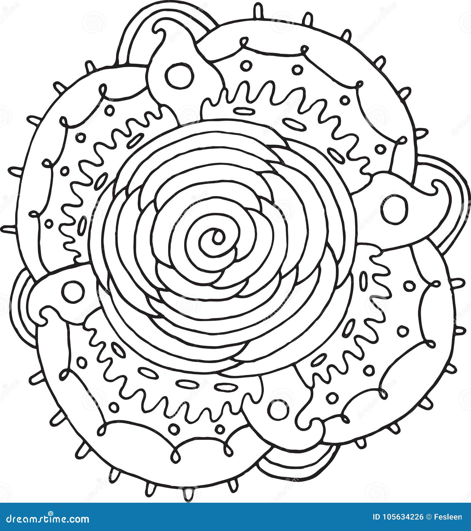 Rose flower mandala doodle coloring page for adults stock vector