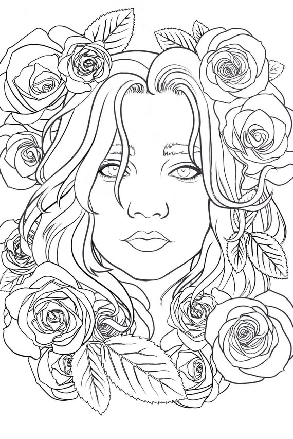 Printable rose girl coloring page