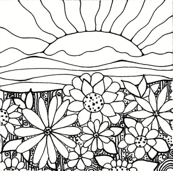 Sunset red coloring page