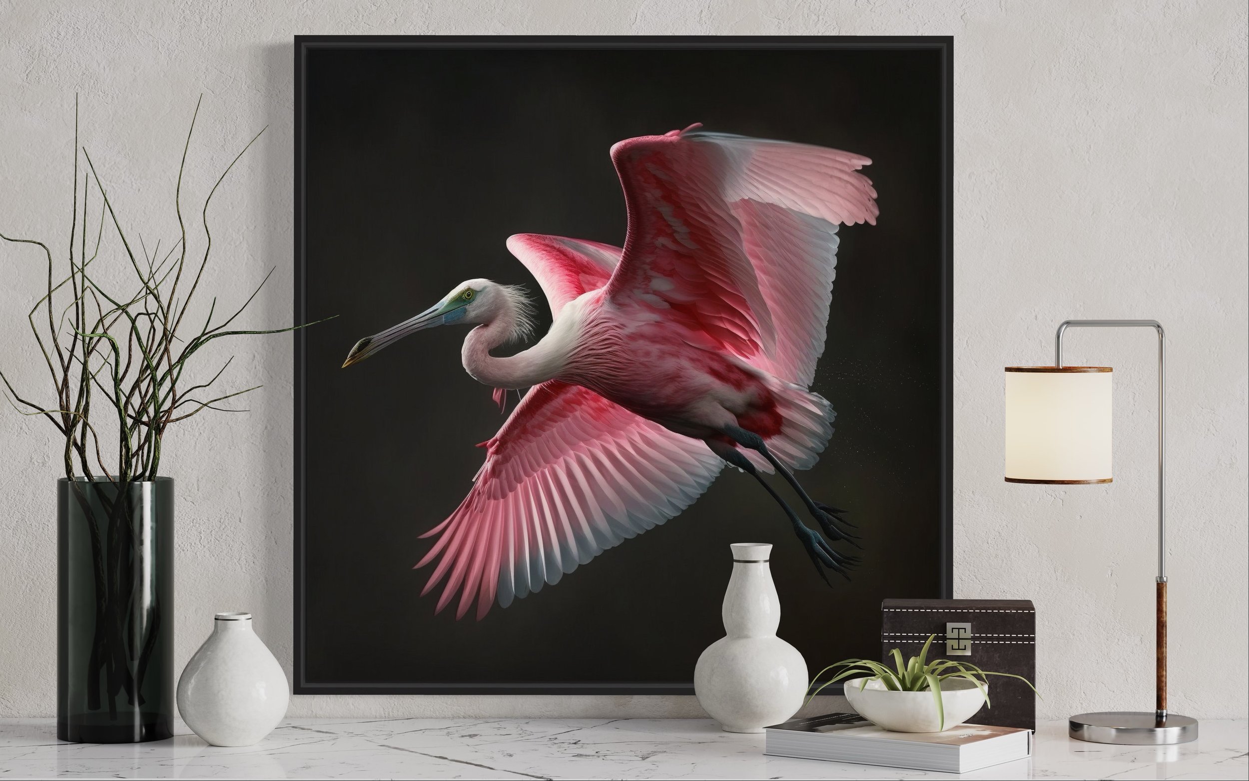 Roseate spoonbill fine art framed metal contemporary decor â savannah proper