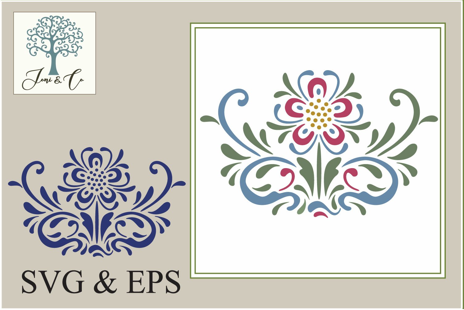 Scandinavian flowers rosemaling design