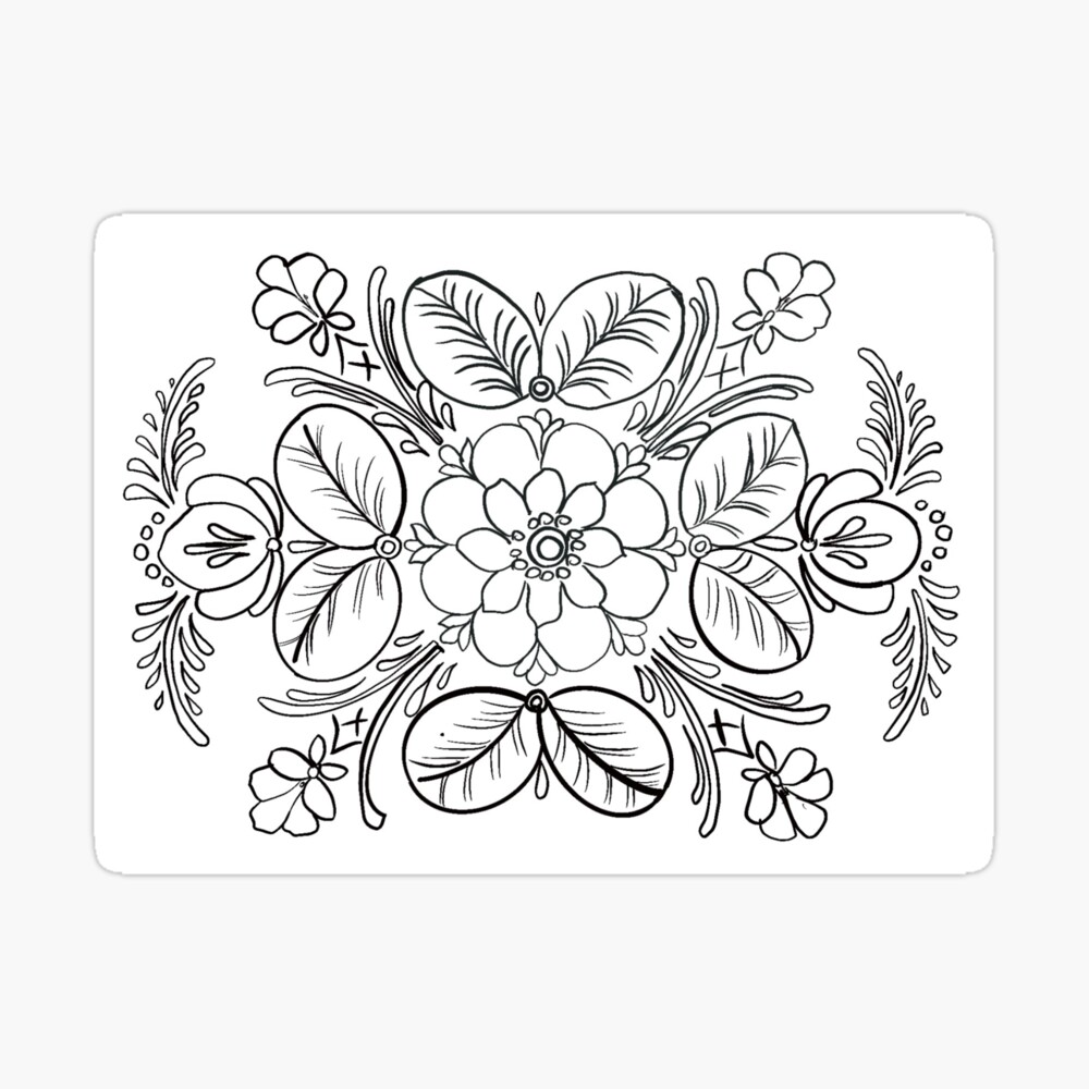 Floral wedding print norwegian rosemaling inspired pin for sale by kjirstenlogan