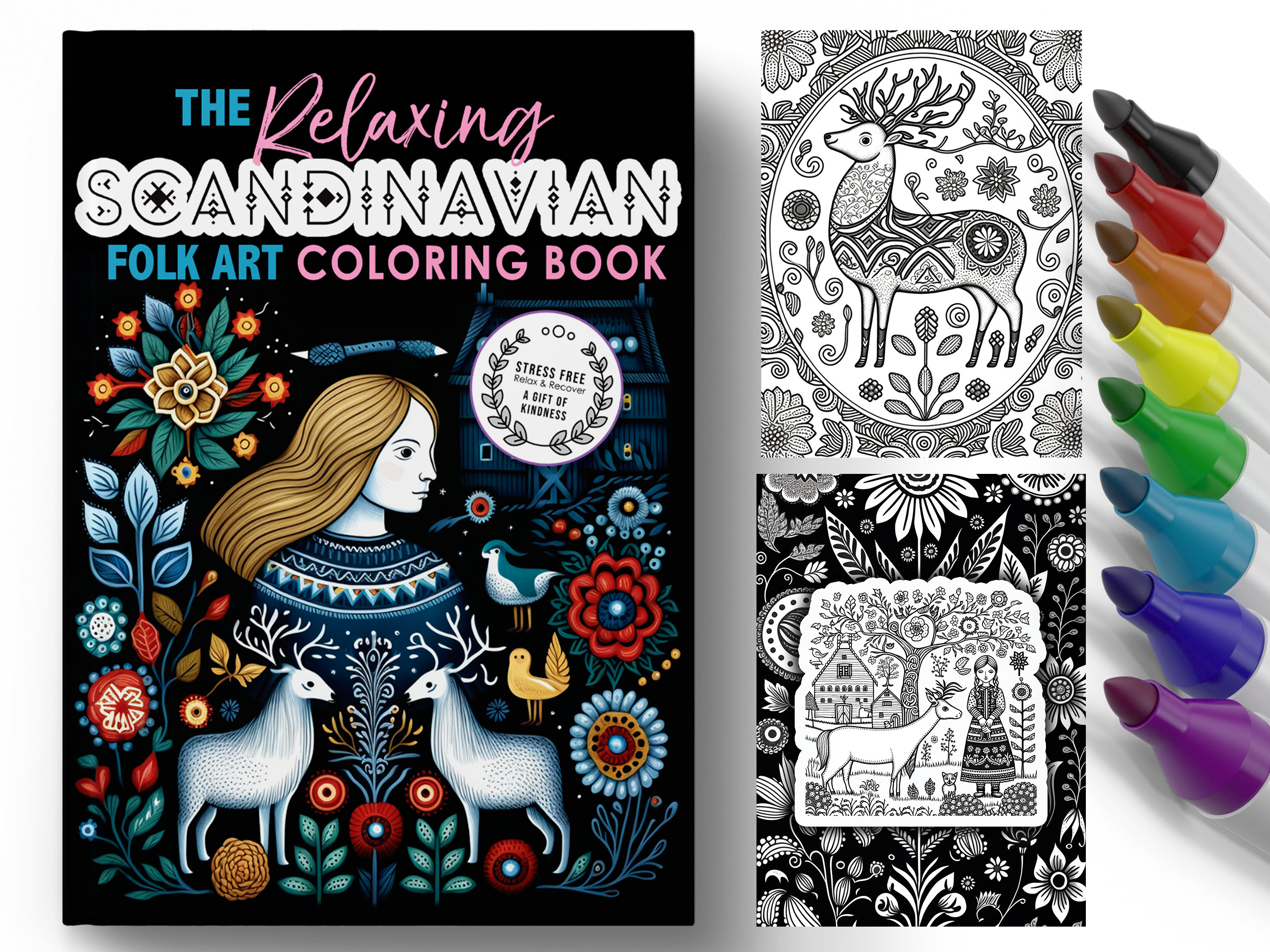 The relaxing scandinavian folk art digital coloring book printable pages digital coloring book rosemaling coloring pages