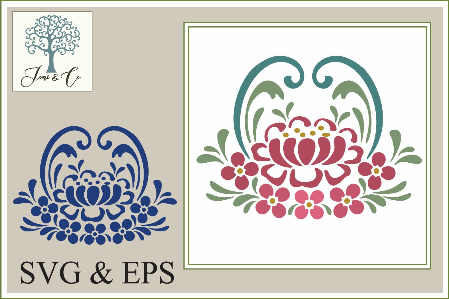 Scandinavian flowers rosemaling design
