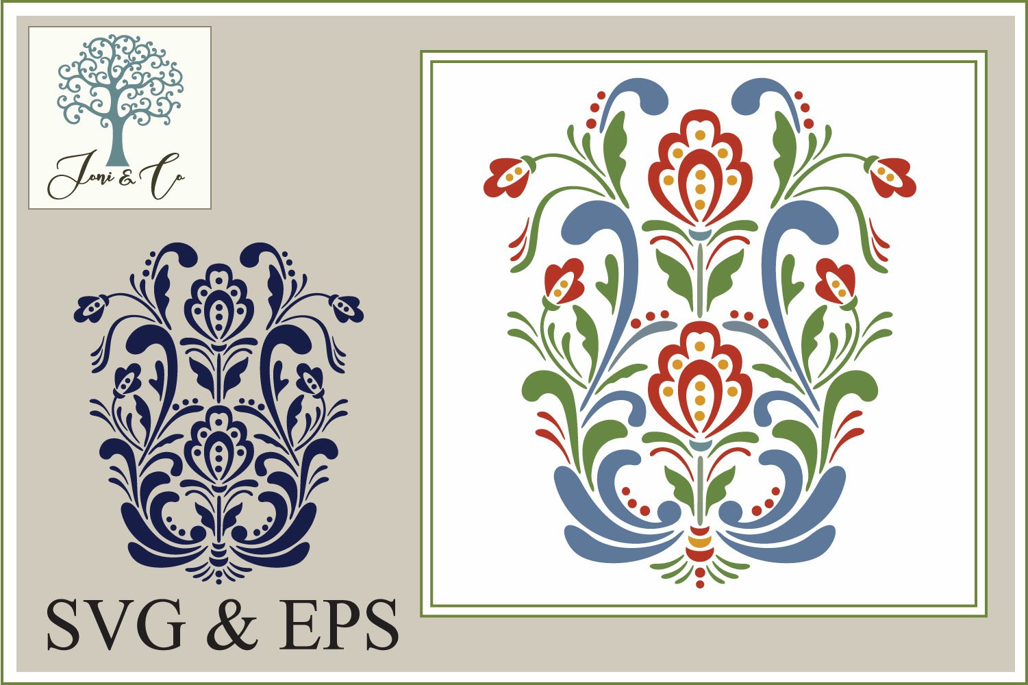 Scandinavian flowers rosemaling design