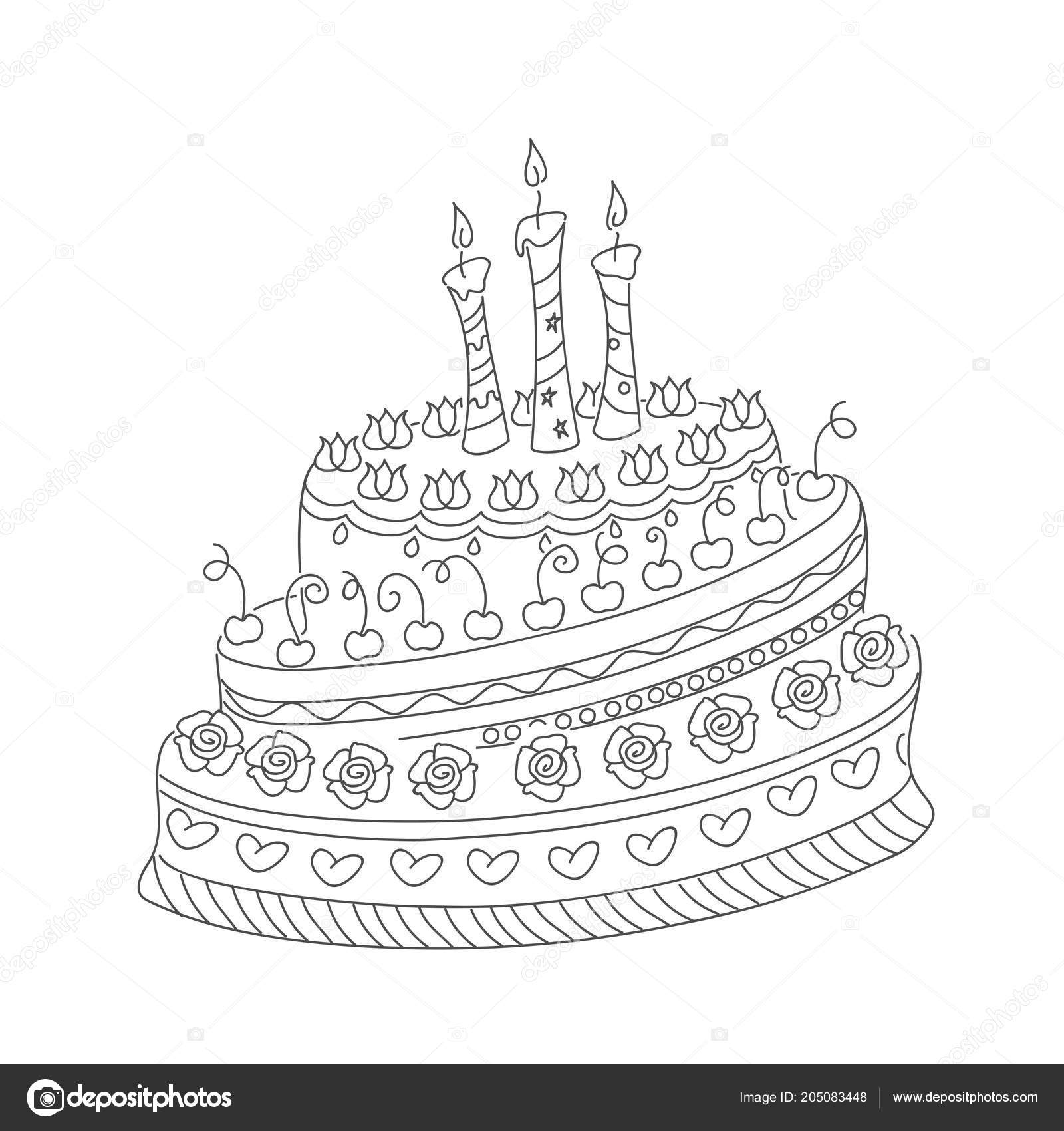 Sketch monochrome cake birthday card children adult coloring book isolated stock vector by sliplee
