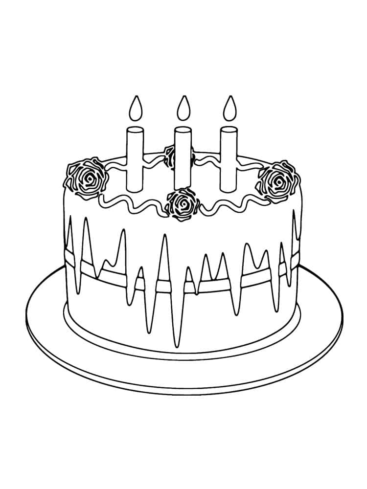 Huge birthday cake with flowers coloring page