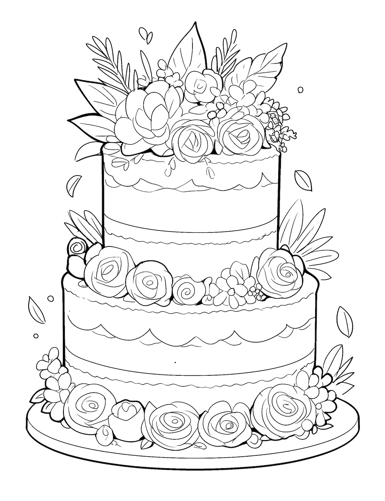 Joyous birthday cake coloring pages free printable
