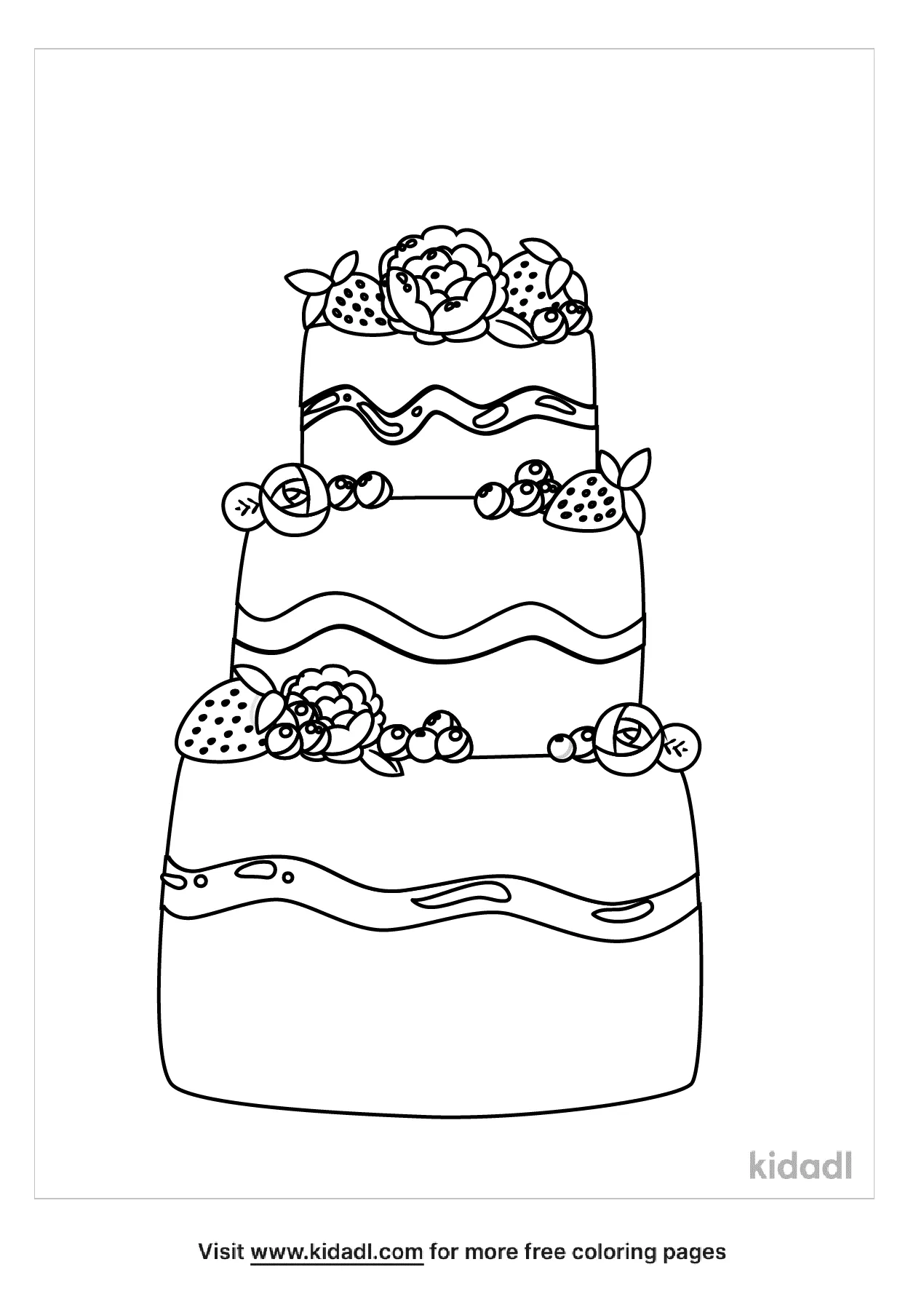 Free birthday cakes with roses coloring page coloring page printables